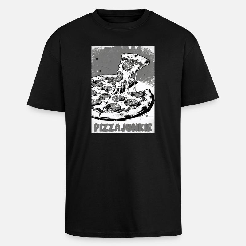 Graphique de tranche de Pizza Junkie - T-shirt unisexe oversize épais - noir