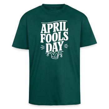April Fools Day - Unisex Oversized Heavyweight T-shirt - hunter green - Front - Alina (178cm) & Michal (187cm)