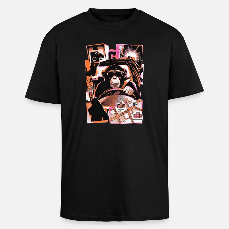 Affe Autofahrer Blitzer - Oversized Heavyweight Unisex T-Shirt - Schwarz