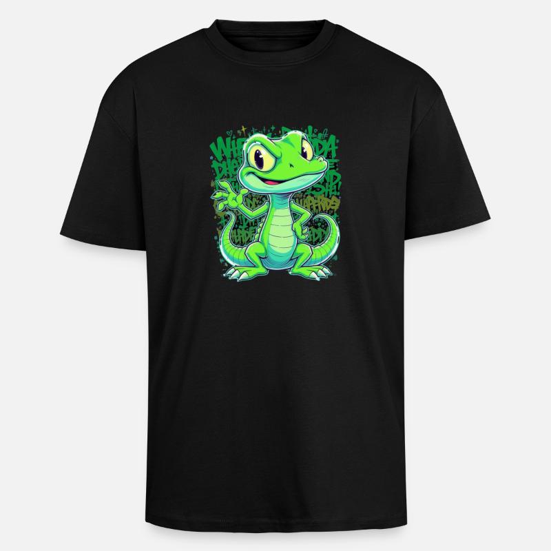 Fröhliche Echse – Witziger Comic Style - Oversized Heavyweight Unisex T-Shirt - Schwarz