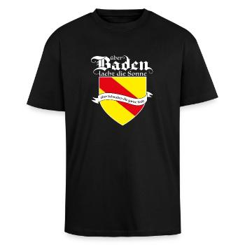 Über Baden lacht die Sonne, über Schwaben die Welt - Oversized Heavyweight Unisex T-Shirt - Schwarz - Vorne - Alina (178cm) & Michal (187cm)