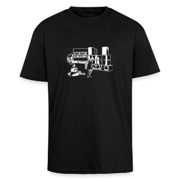 soundsystem free party 23 - Oversized Heavyweight Unisex T-Shirt - Schwarz - Vorne - Alina (178cm) & Michal (187cm)