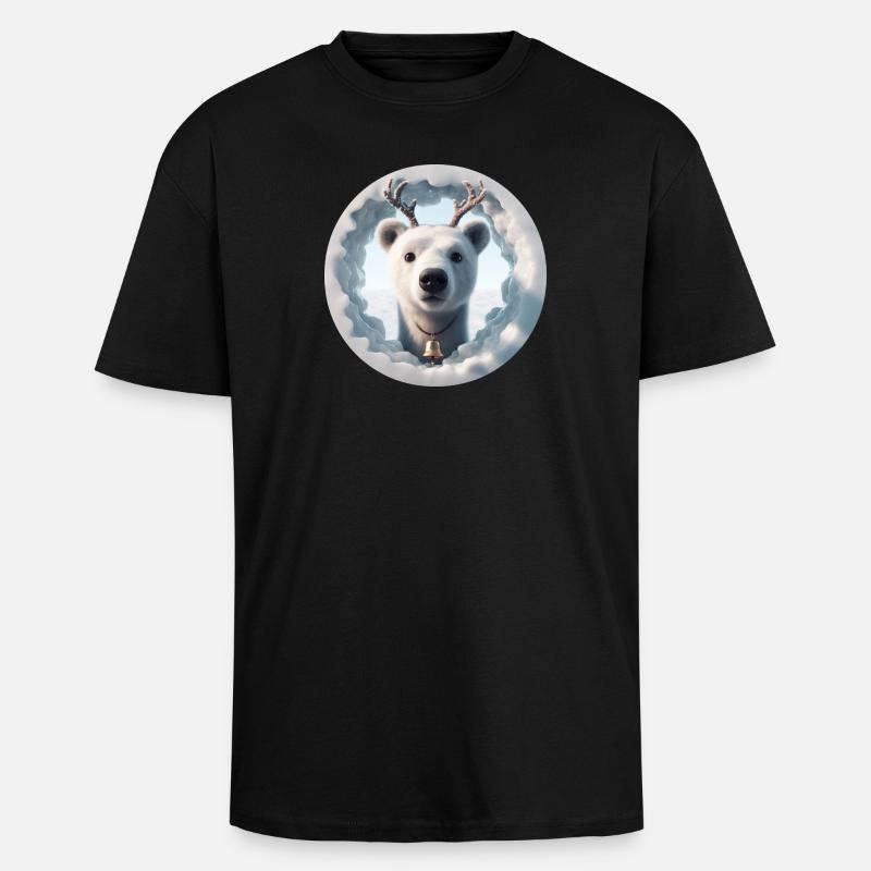 Reindeer head looking through ice - Unisex Oversized Heavyweight T-shirt - black