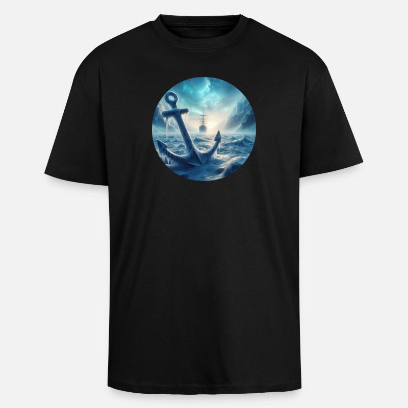 Anker und Schiff Eis Landschaft - Oversized Heavyweight Unisex T-Shirt - Schwarz