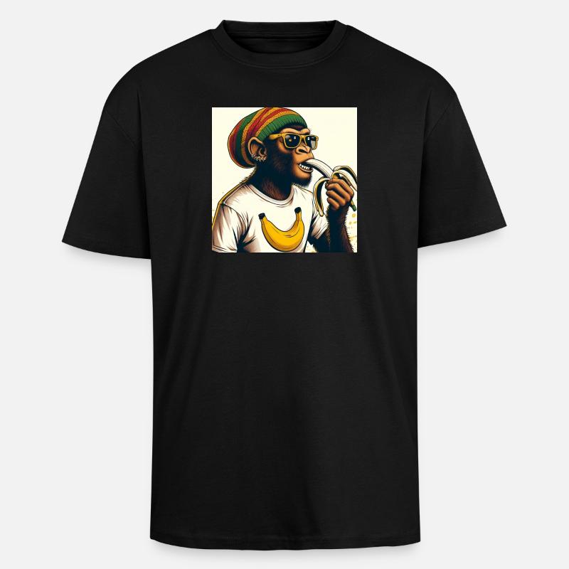 Cool monkey eats banana - Unisex Oversized Heavyweight T-shirt - black