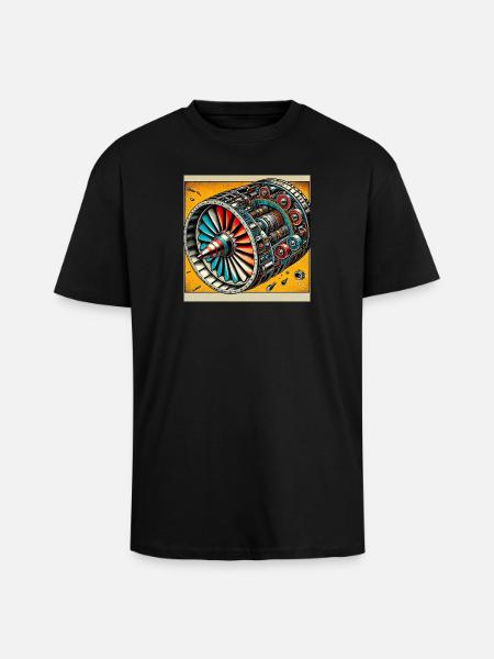 Turbine Unleashed: Comic Art - Airplane Turbine - Unisex Oversized Heavyweight T-shirt - black
