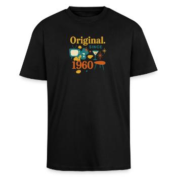 Original. Since 1960 – Retro Design Geburtsjahr - Oversized Heavyweight Unisex T-Shirt - Schwarz - Vorne - Alina (178cm) & Michal (187cm)