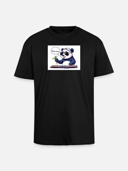 DJ Panda with Goggles and Bamboo Stick - Unisex Oversized Heavyweight T-shirt - black