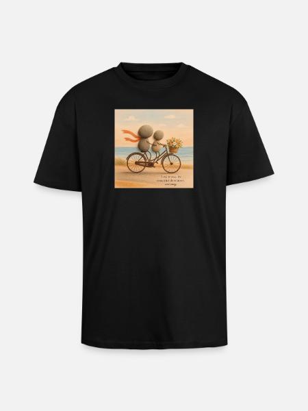 Love Moves on a Stone Bicycle - Unisex Oversized Heavyweight T-shirt - black