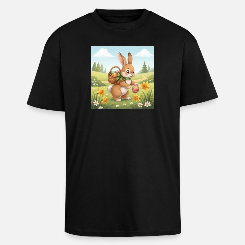 Osterhase mit Korb und Eiern - Oversized Heavyweight Unisex T-Shirt - Schwarz