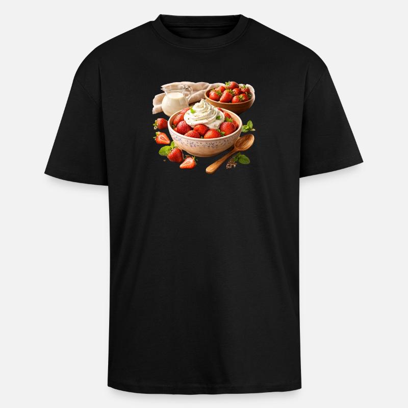 Erdbeeren mit Sahne - Oversized Heavyweight Unisex T-Shirt - Schwarz