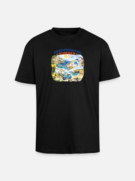 Mediterranean Summer Mosaic - Unisex Oversized Heavyweight T-shirt - black