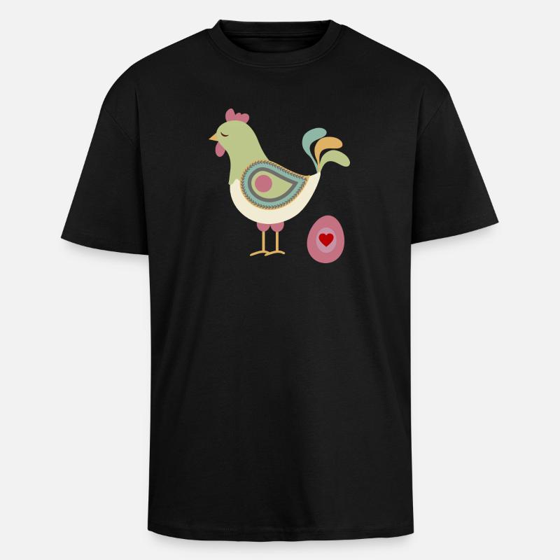 Chicken with easter egg - Unisex Oversized Heavyweight T-shirt - black
