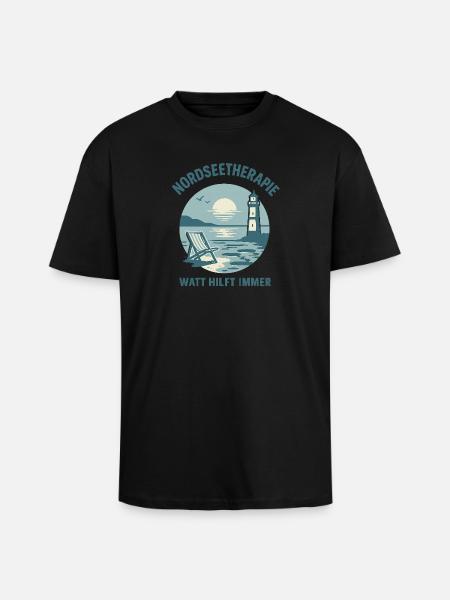 Nordseetherapie - Watt hilft immer - Oversized Heavyweight Unisex T-Shirt - Schwarz