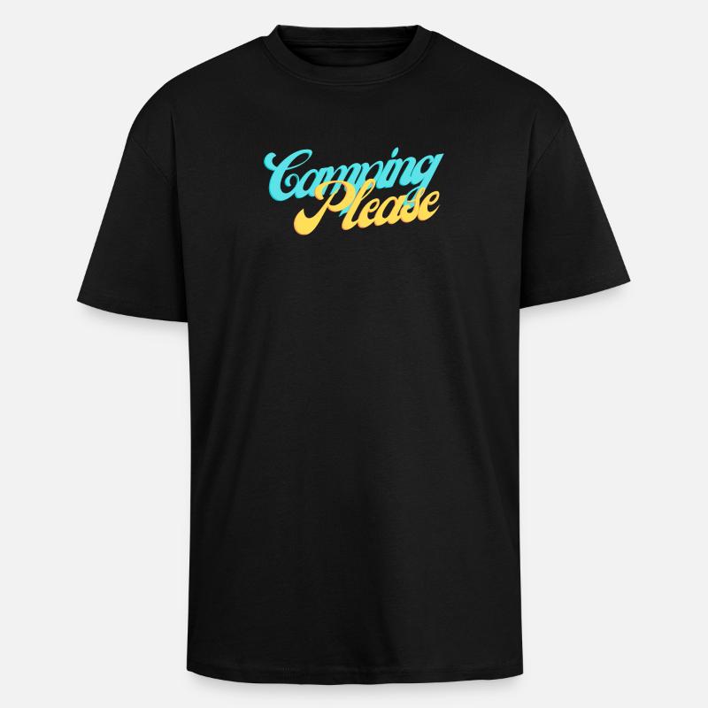 Camping Please Retro Script - T-shirt unisexe oversize épais - noir