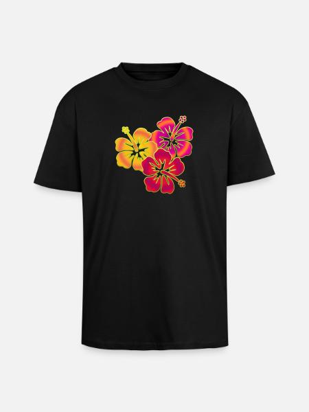 BALI fleurs d'hibiscus trio - T-shirt unisexe oversize épais - noir