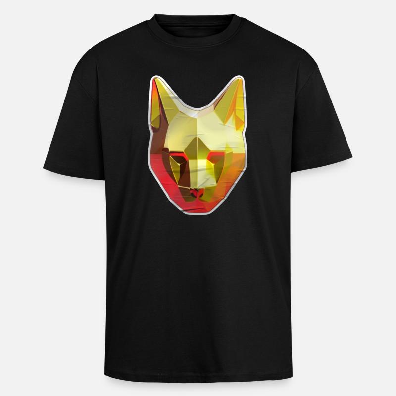 Katze Polygon in Gold - Oversized Heavyweight Unisex T-Shirt - Schwarz