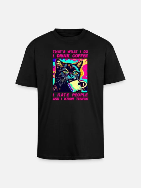 Cozy Cat Coffee - Unisex Oversized Heavyweight T-shirt - black