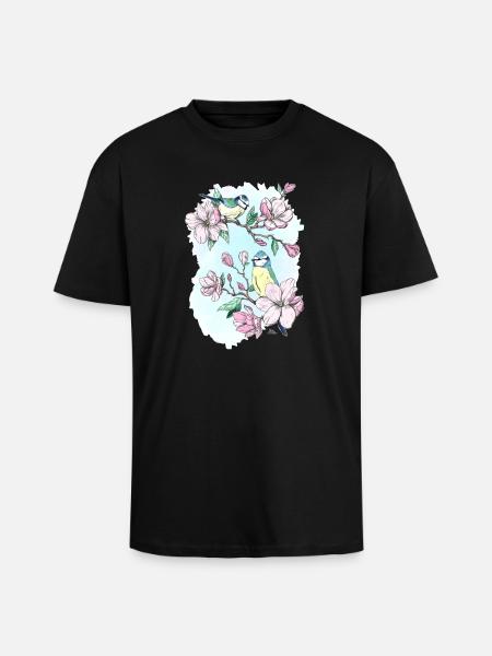 Bleu et magnolias - T-shirt unisexe oversize épais - noir