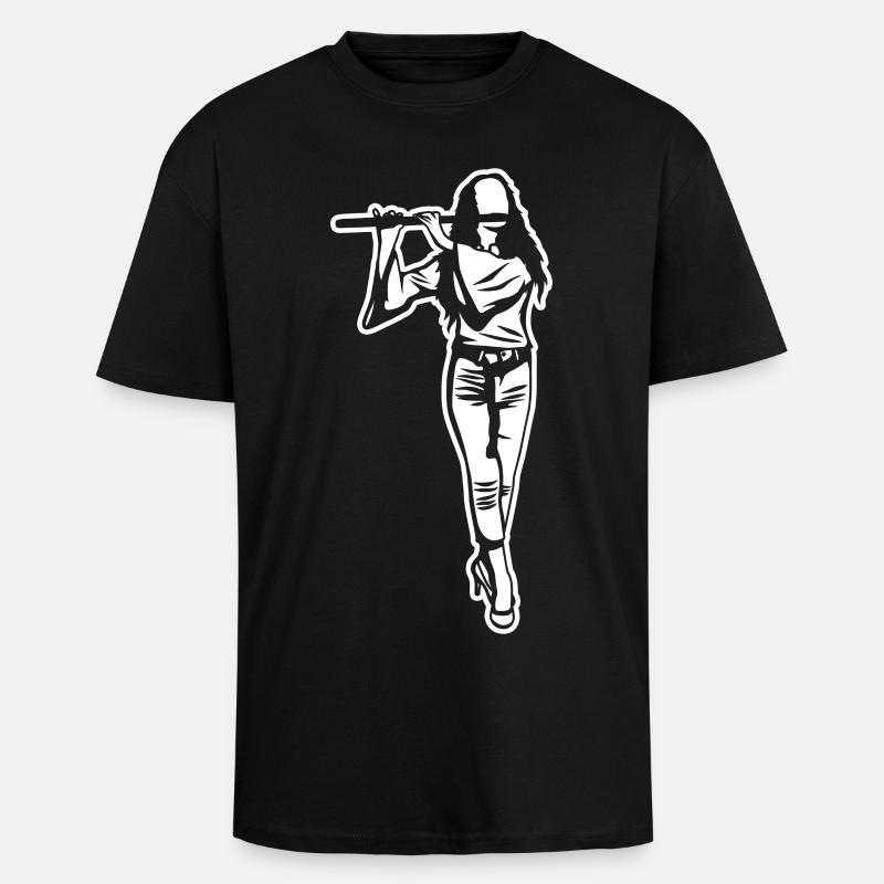 Flöte Mädchen Zeichnung - Oversized Heavyweight Unisex T-Shirt - Schwarz