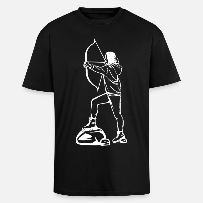 Bogenschießen Mädchen Zeichnung - Oversized Heavyweight Unisex T-Shirt - Schwarz