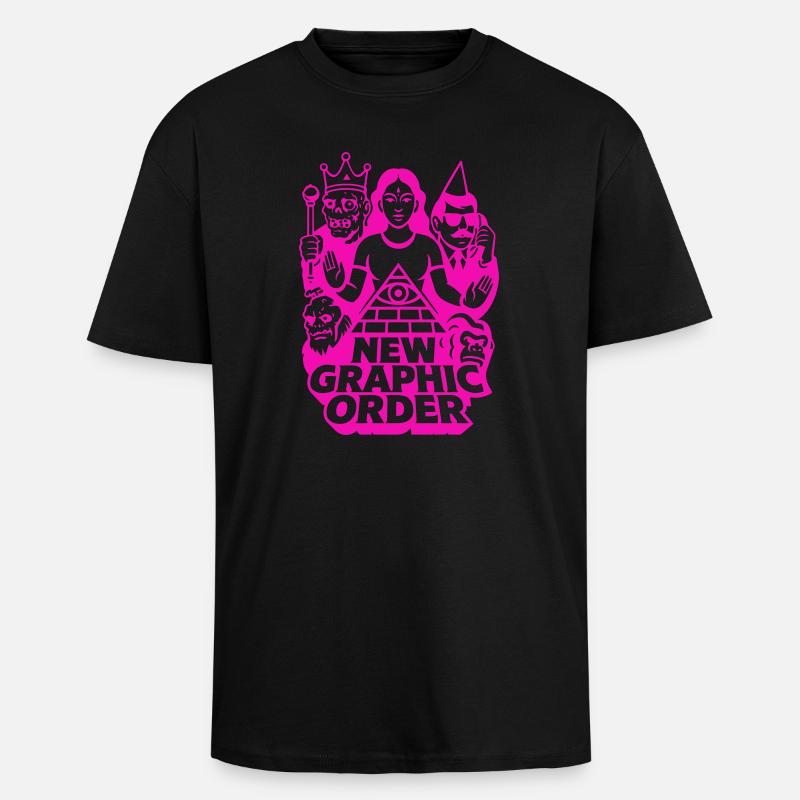 Nouvelle commande graphique Pulp Art rose - T-shirt unisexe oversize épais - noir
