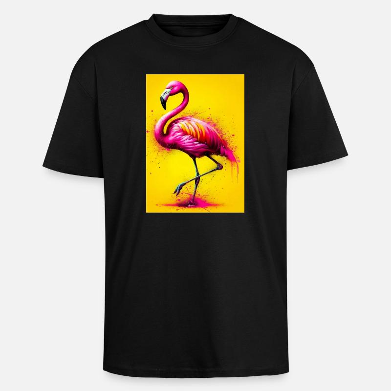 Flamingo - Oversized Heavyweight Unisex T-Shirt - Schwarz
