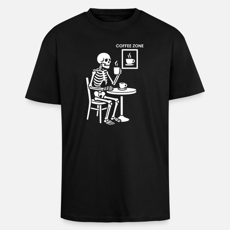 Zone de café squelette - T-shirt unisexe oversize épais - noir
