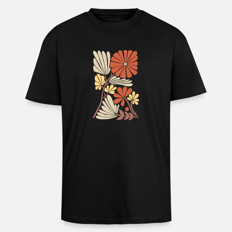 Boho Floral Pattern - Unisex Oversized Heavyweight T-shirt - black