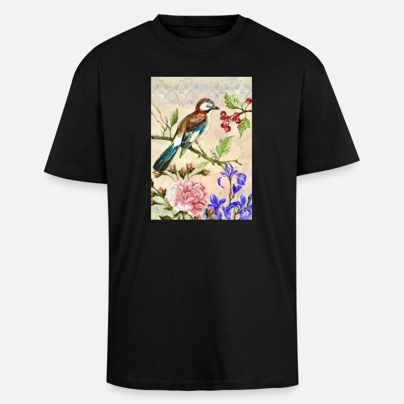 Bunter Vogel - Oversized Heavyweight Unisex T-Shirt - Schwarz