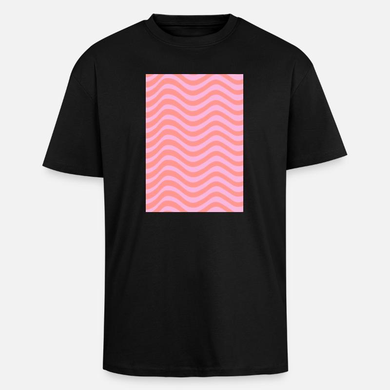 Stripe Wave Pattern - Pink Customizable - Unisex Oversized Heavyweight T-shirt - black
