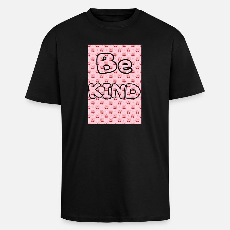 Be kind with cherry pattern - Unisex Oversized Heavyweight T-shirt - black