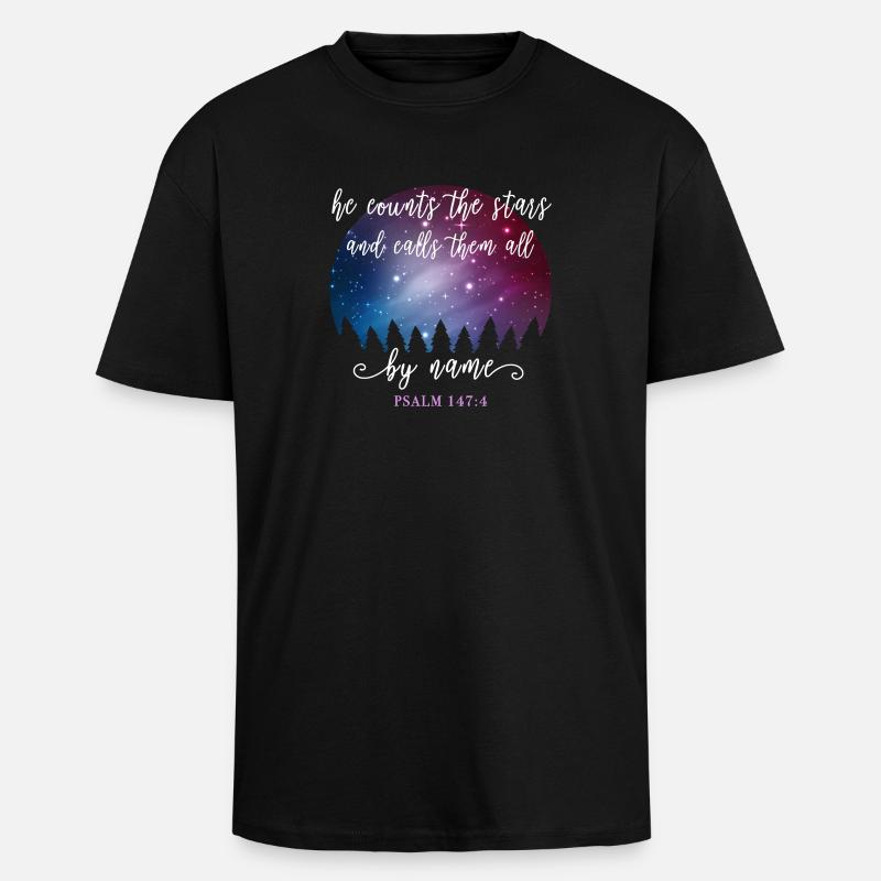 Citation chrétienne Psaume 147:4 - T-shirt unisexe oversize épais - noir