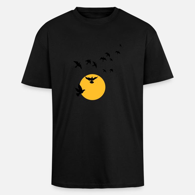 Oiseaux au coucher du soleil - T-shirt unisexe oversize épais - noir