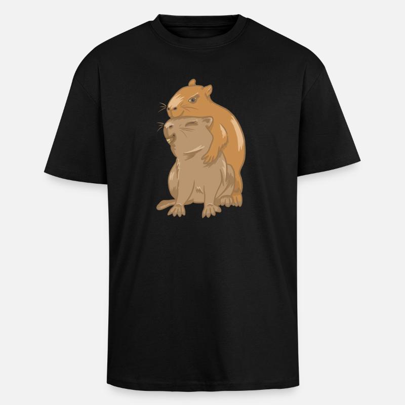 Umarmung von Capybara-Babys - Oversized Heavyweight Unisex T-Shirt - Schwarz