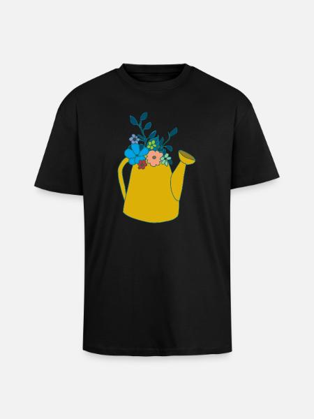 Watering can mustard colours - Unisex Oversized Heavyweight T-shirt - black