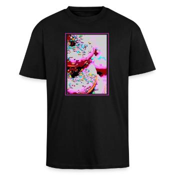 DONUTS - Unisex Oversized Heavyweight T-shirt - black - Front - Alina (178cm) & Michal (187cm)