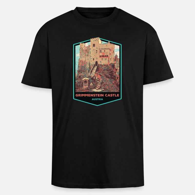 Illustration Grimmenstein Castle, Lower Austria - Unisex Oversized Heavyweight T-shirt - black