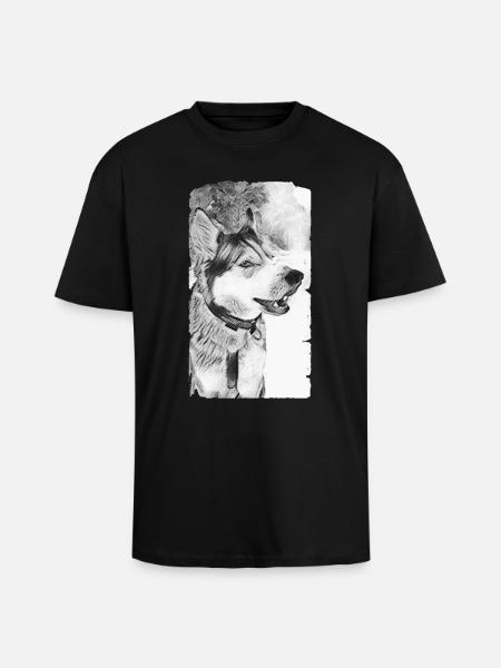 Husky Dog Black White - Unisex Oversized Heavyweight T-shirt - black