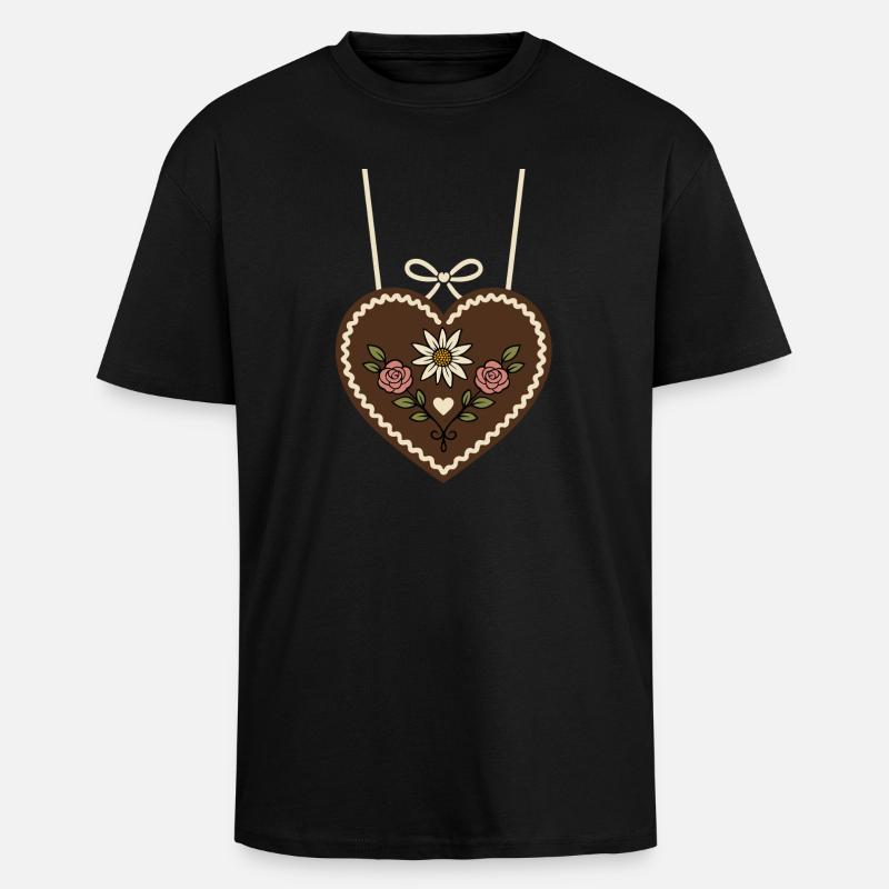 Lebkuchenherz mit Edelweiß & Rosen - Oversized Heavyweight Unisex T-Shirt - Schwarz