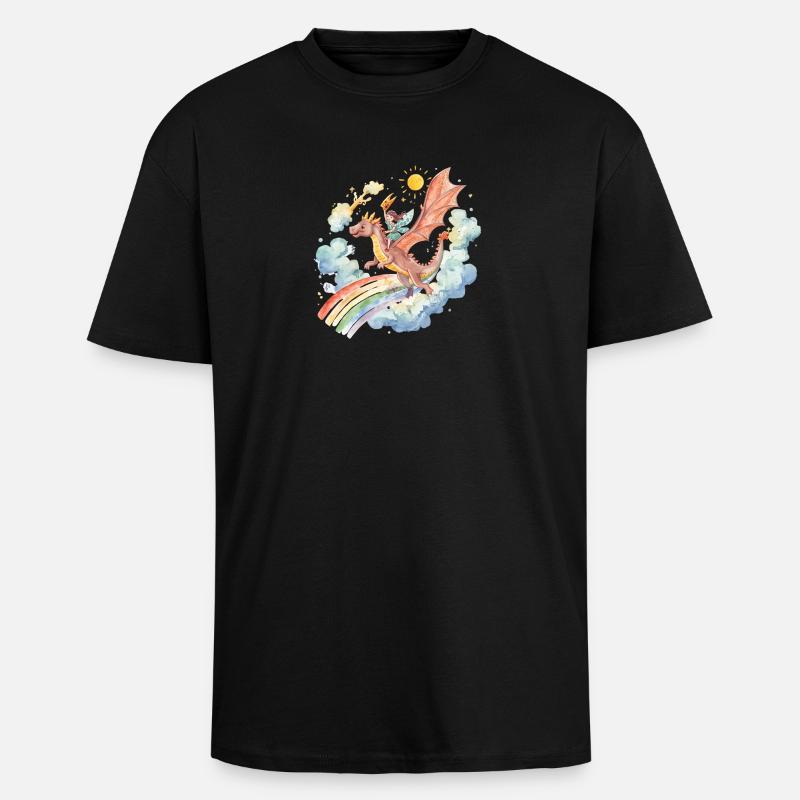 Mädchen mit Drachen und Regenbogen - Oversized Heavyweight Unisex T-Shirt - Schwarz
