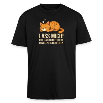 Katzen Shirt schlafende Katze Lass mich - Oversized Heavyweight Unisex T-Shirt - Schwarz - Vorne - Alina (178cm) & Michal (187cm)