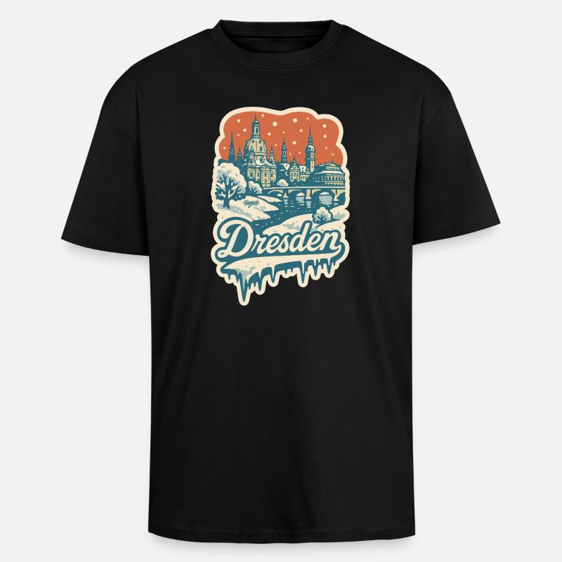 Dresden im verschneiten Winterzauber - Oversized Heavyweight Unisex T-Shirt - Schwarz
