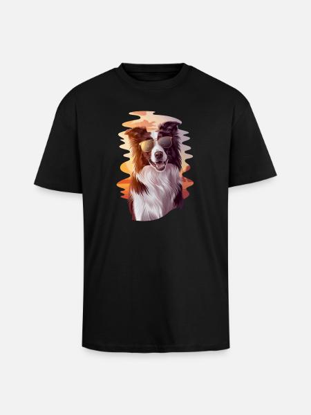 Cool Border Collie Before Sunset With - Unisex Oversized Heavyweight T-shirt - black