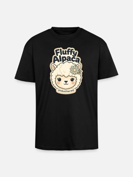 Cute Funny Gifts, Fluffy Alpaca Unbothered - Unisex Oversized Heavyweight T-shirt - black