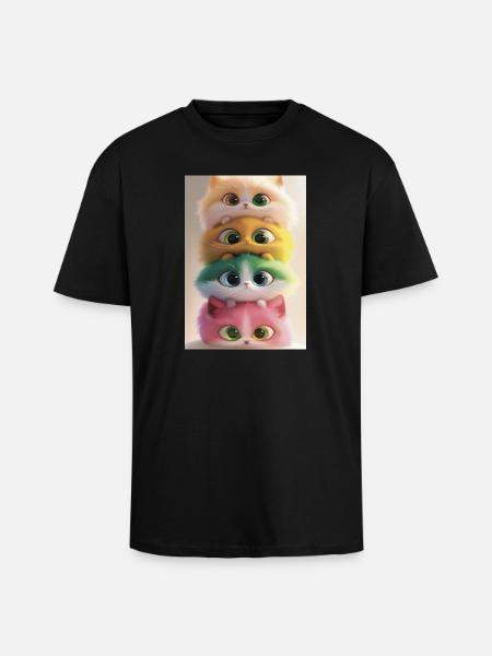Stacked Rainbow Plush Cats - Unisex Oversized Heavyweight T-shirt - black