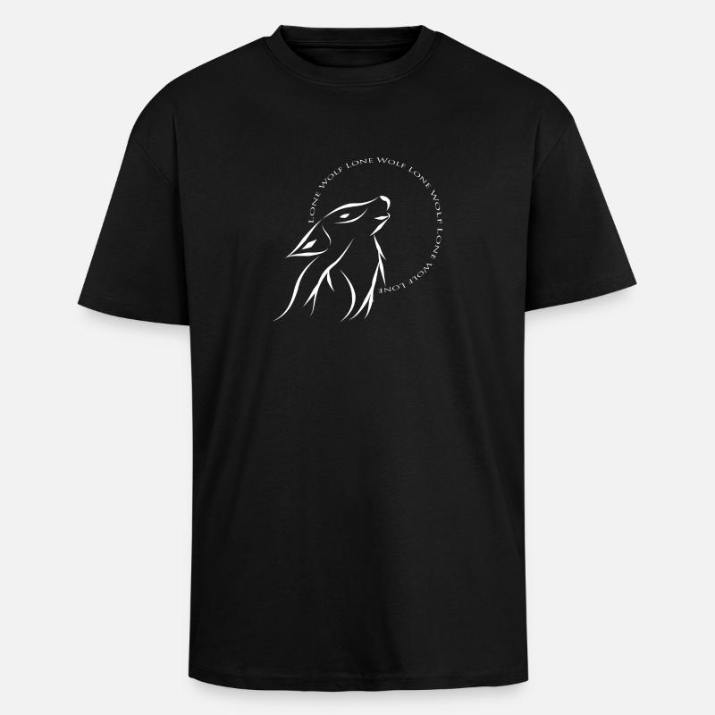 Loup solitaire blanc - T-shirt unisexe oversize épais - noir