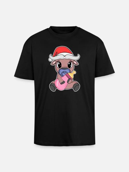 Bœuf bébé Noël - T-shirt unisexe oversize épais - noir