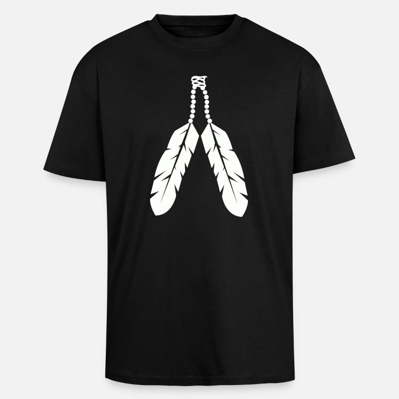 Indigenous feather pendant design - Unisex Oversized Heavyweight T-shirt - black