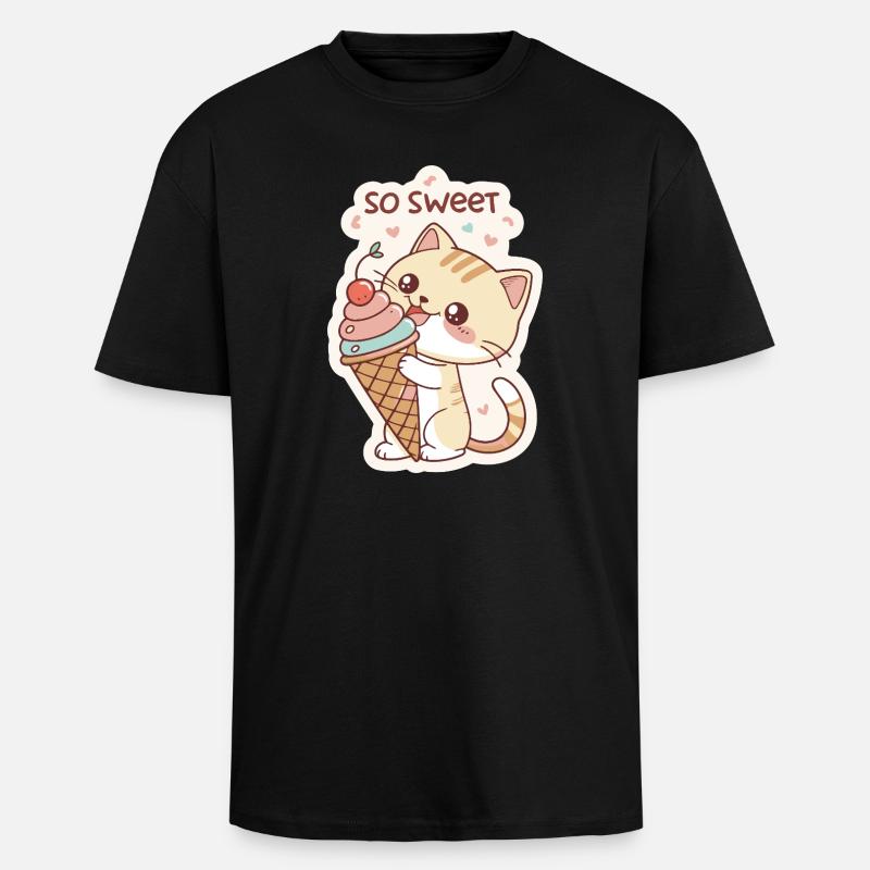 Gourmet cat and pastel cone - Unisex Oversized Heavyweight T-shirt - black